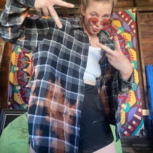 Bleach dyed black flannel